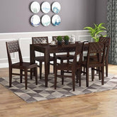 ONIJA  Maharaja Solid Sheesham Wood Dining Table 6 Seater | Wooden Six Seater Dinning Table with Cushion Chairs | Dinner Table 6 Seater | Dining Room Sets | Self Assembly,